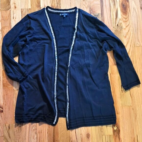 Anne Klein Linen Blend Cardigan with Bling Details 0X - Picture 1 of 6